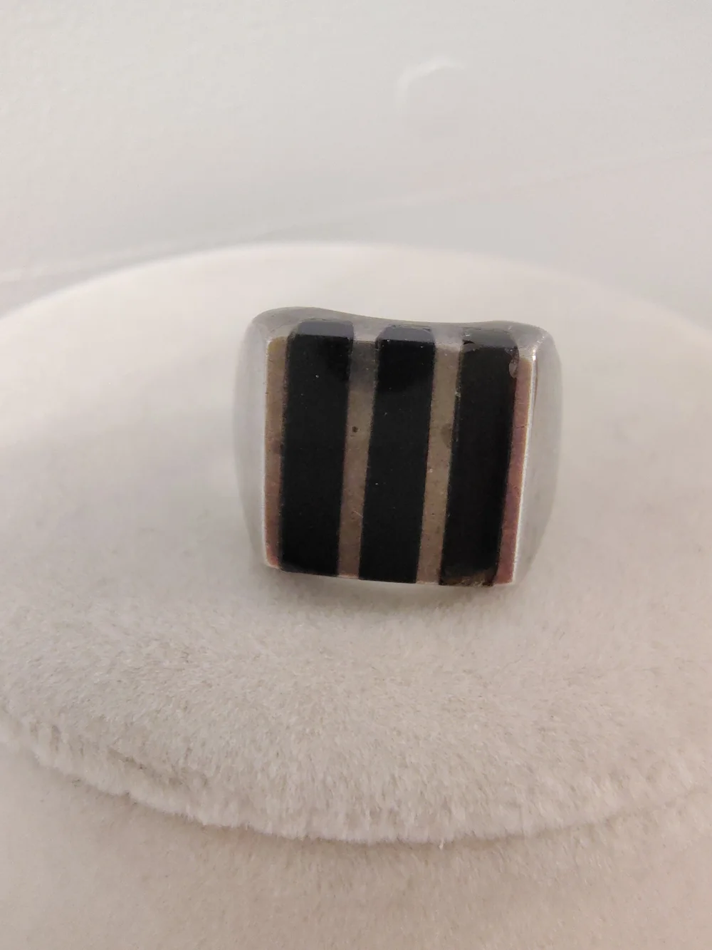 Vtg Taxco Sterling Silver Black Onyx Bar Channel Inlay Modernist Ring Sz 6 TA-61